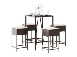 Vidaxl 5 Pcs Conjunto De Bar P/ Jardim C/ Almofadões Vime Pe Castanho