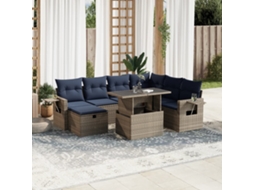 Vidaxl Conjunto De Sofá De Jardim Com 8 Peças E Almofadas Em Rattan Sintético Cinza