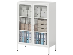Armário Escritório 80x40x110cm Com 2 Portas Vidro E 2 Prateleiras, Unidade Aço Branco