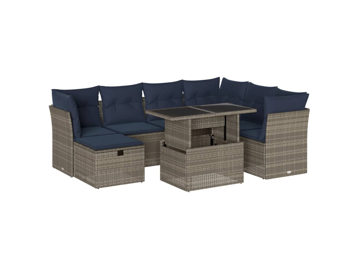 Conjunto de Sofá de Jardim, 8 Peças, Almofadas, Rattan Cinza MAISON EXCLUSIVE