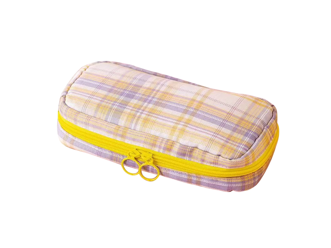 Estuche Grande Para Lápices, De Lona A Cuadros, Con Bolsillos De Malla Y Cremallera, Ideal Para A Escola, O Escritório E Viagens.