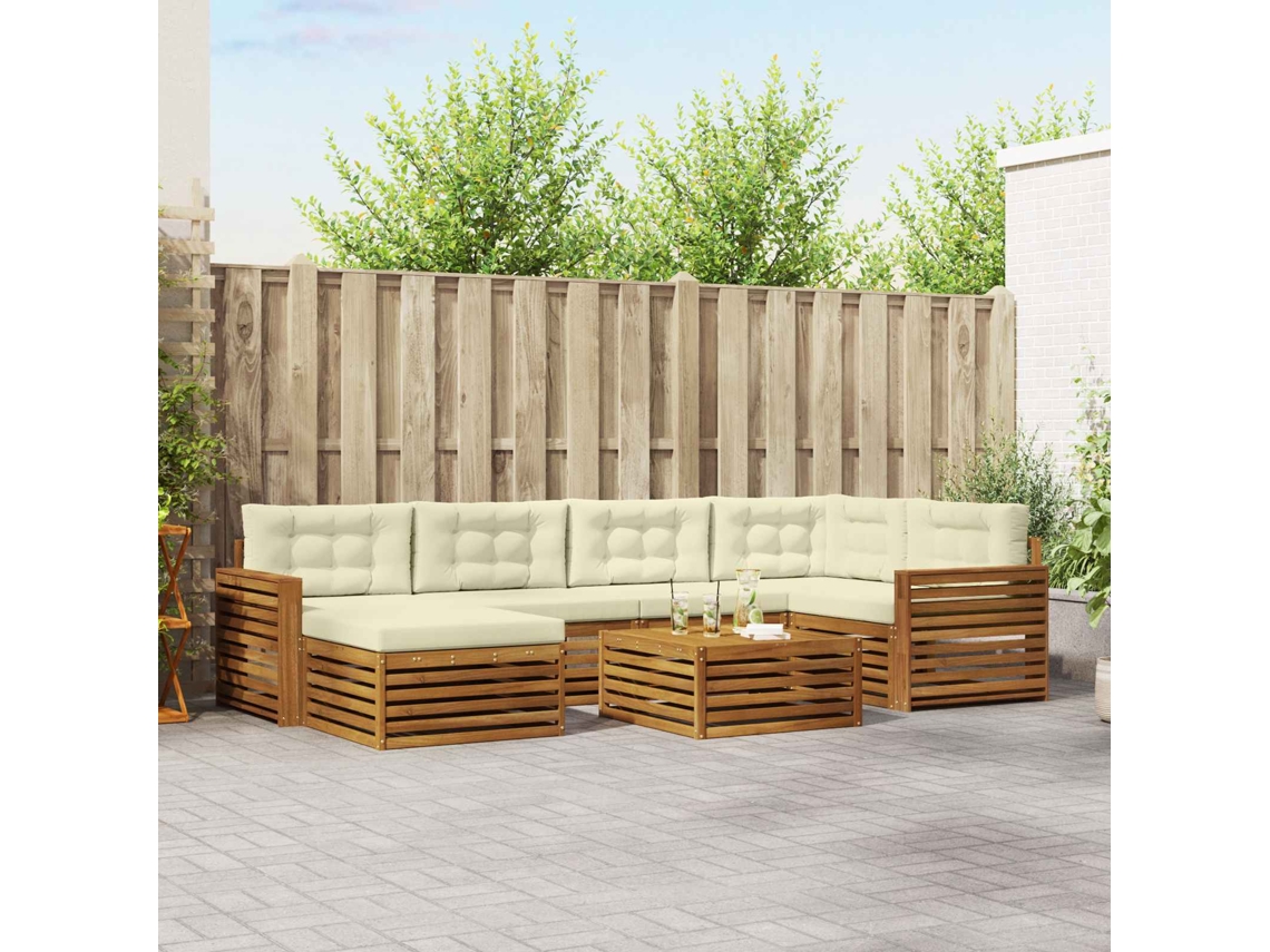 Vidaxl Conjunto De Sofás Para Exterior 7 Unid. Natural E Creme