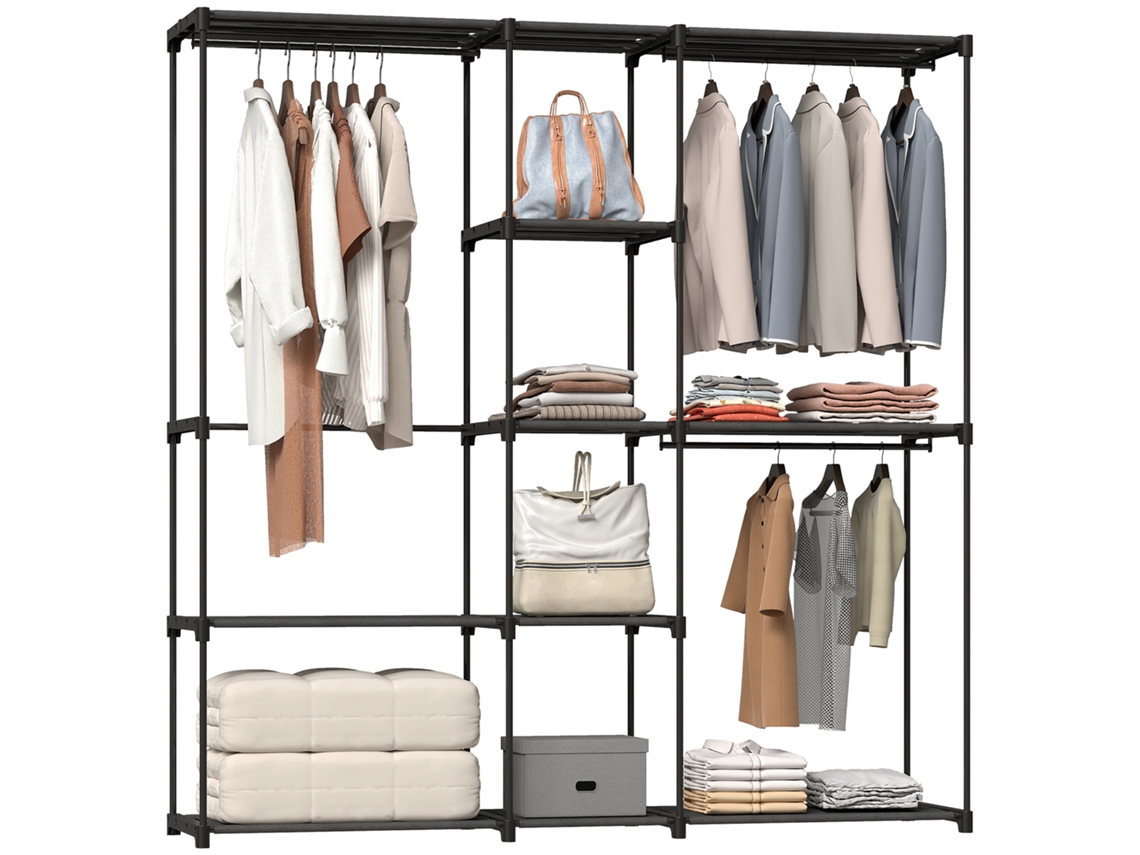 Armário para Roupas BTFORUS com 8 prateleiras de tecido, 182x43x185cm, preto