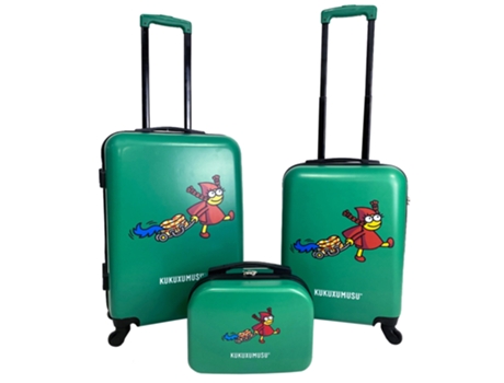 KUKUXUMUSU Conjunto de Malas Rígidas com Rodas KUKUXUMUSU 3 Peças Cor Verde