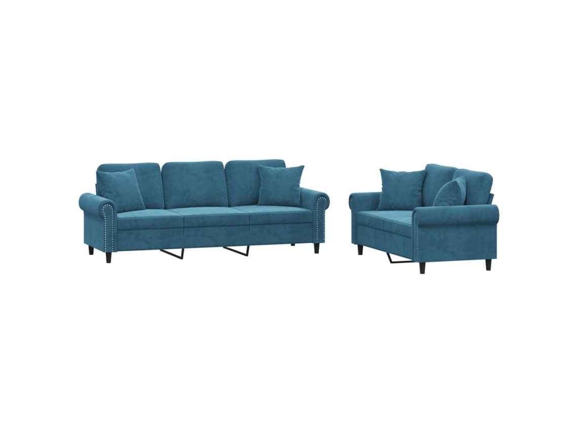 2 Pcs Conjunto de Sofás com Almofadas Veludo Azul MAISON EXCLUSIVE