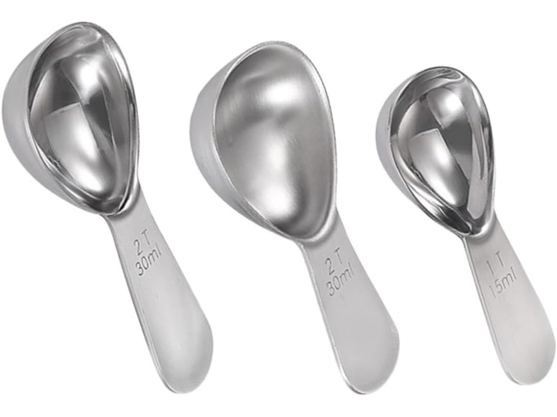 Conjunto De 3 Colheres Medidoras Aço Inoxidável Ingredientes Secos Com Marcações Cozinhar E Assar Pequena, Grande E