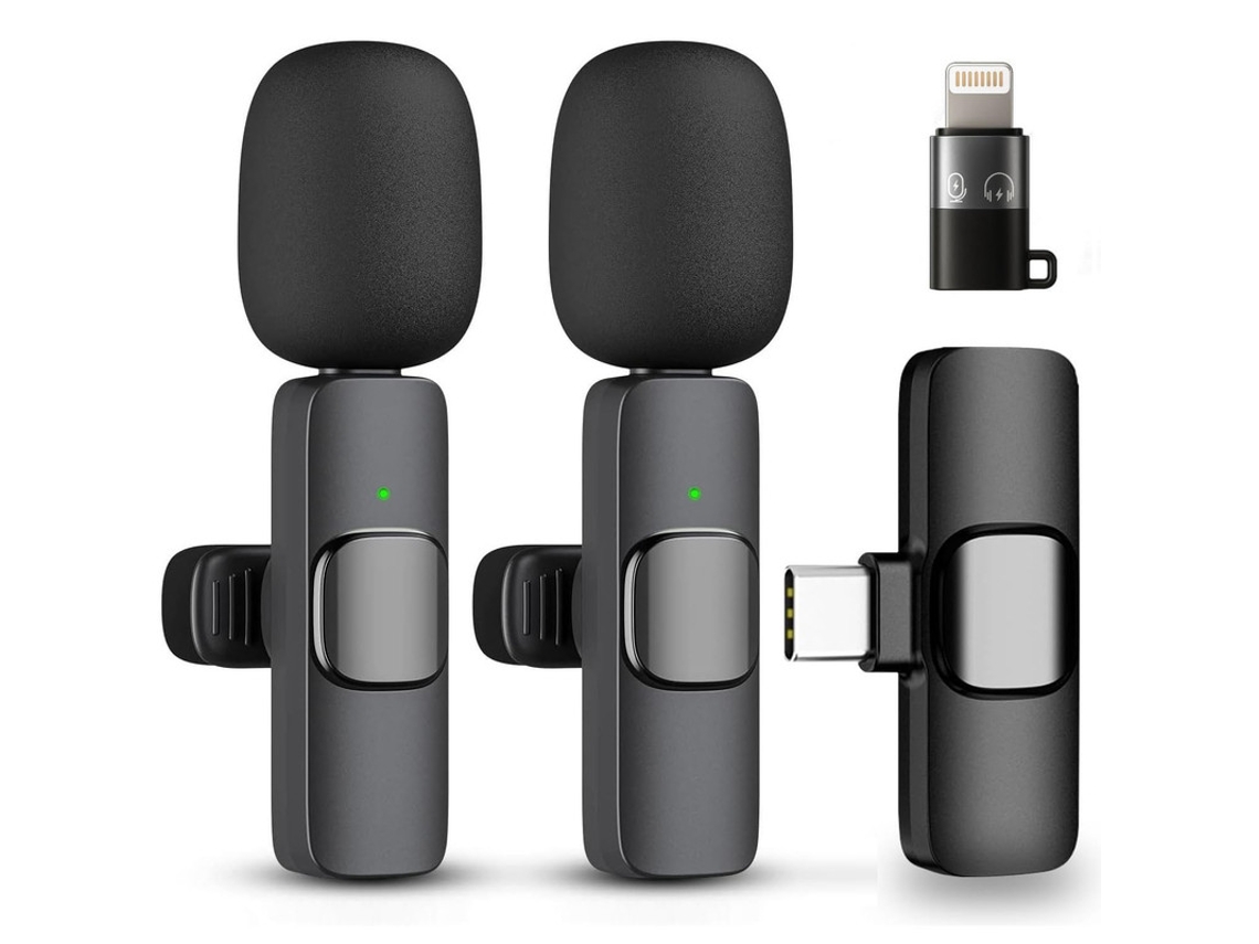 Kit 2 Microfones Lapela Sem Fio Usb-c Compatível Com Celular E Tablet Ios/android, Para Gravação, Vlog E Transmissão Ao Vivo.