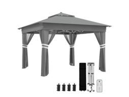 Gazebo de jardim com ajuste de altura e luzes LED em aço e tecido Oxford (270 Cm, 336x336x250) Cinza