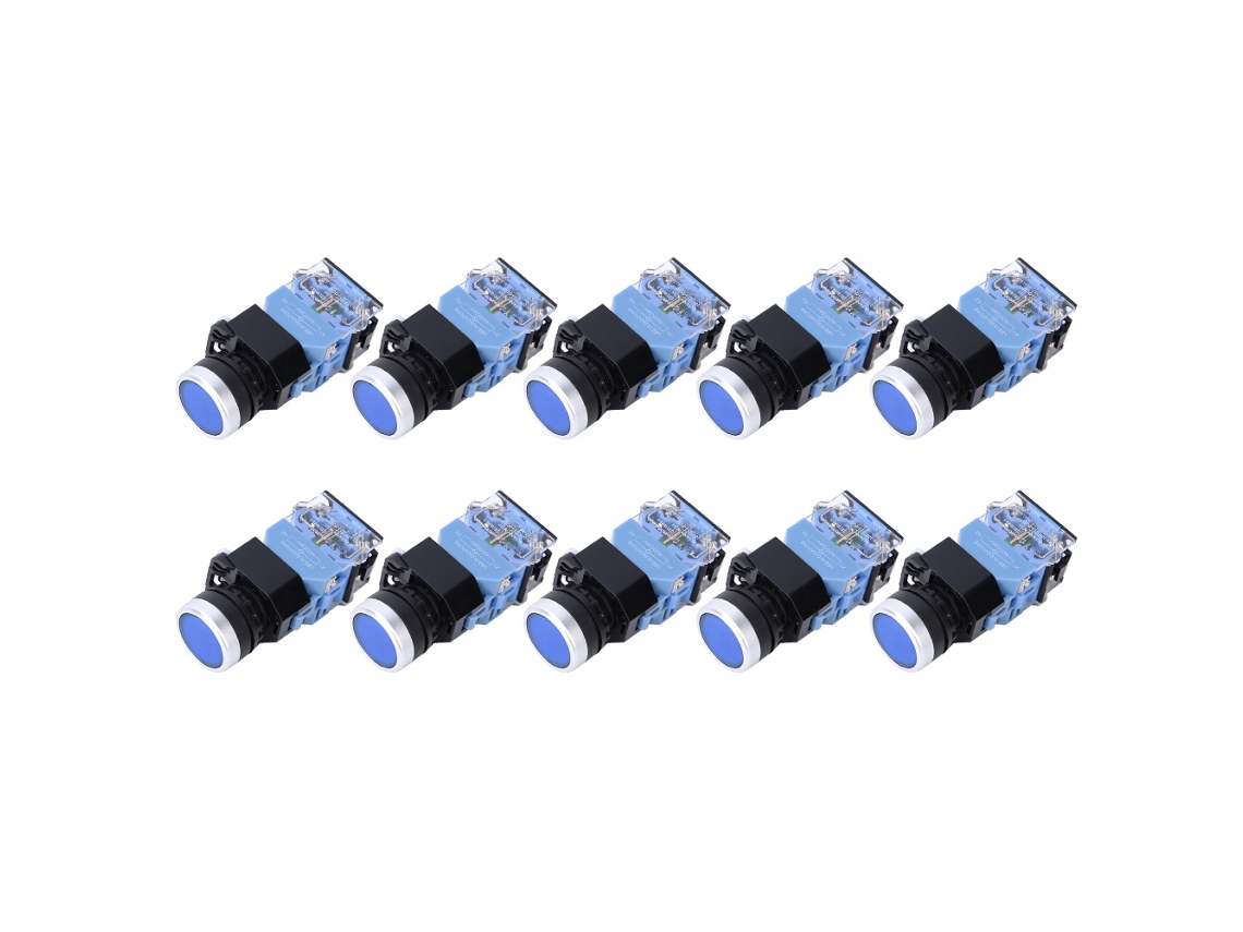 Interruptor De Botão De Cabeça Plana Auto-reposição Bem38-11d 10 Pçs 22mm Luz Azul 1 On 1 Off