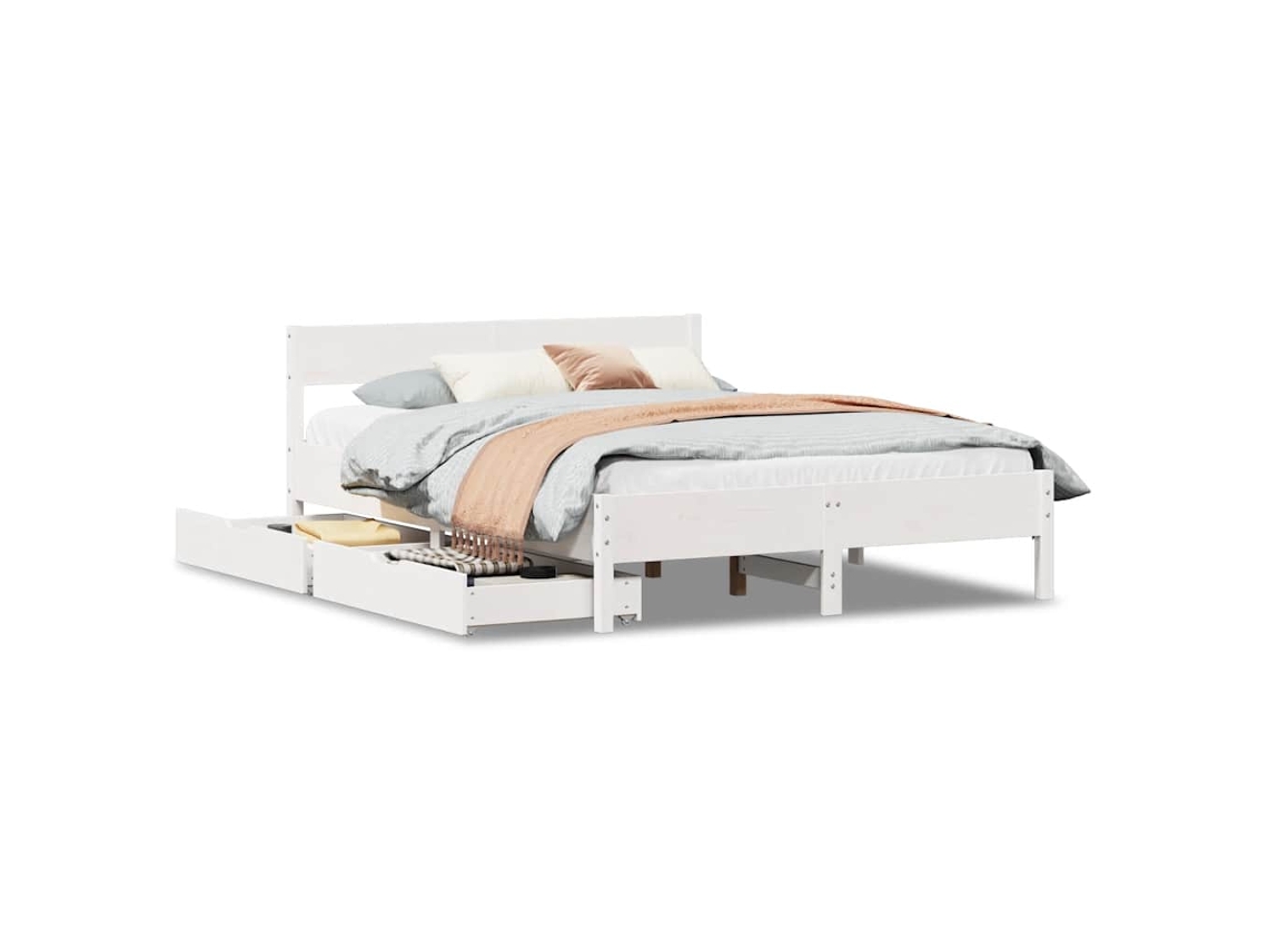 Cama Sem Colchão 140x190 cm Madeira de Pinho Maciça Branco MAISON EXCLUSIVE