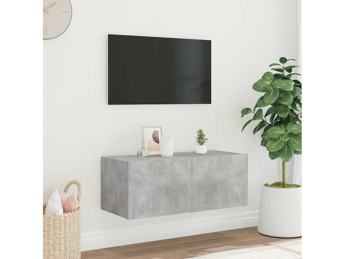Vidaxl Móvel De Parede P/ Tv C/ Luzes Led 80x35x31 Cm Cinza Cimento