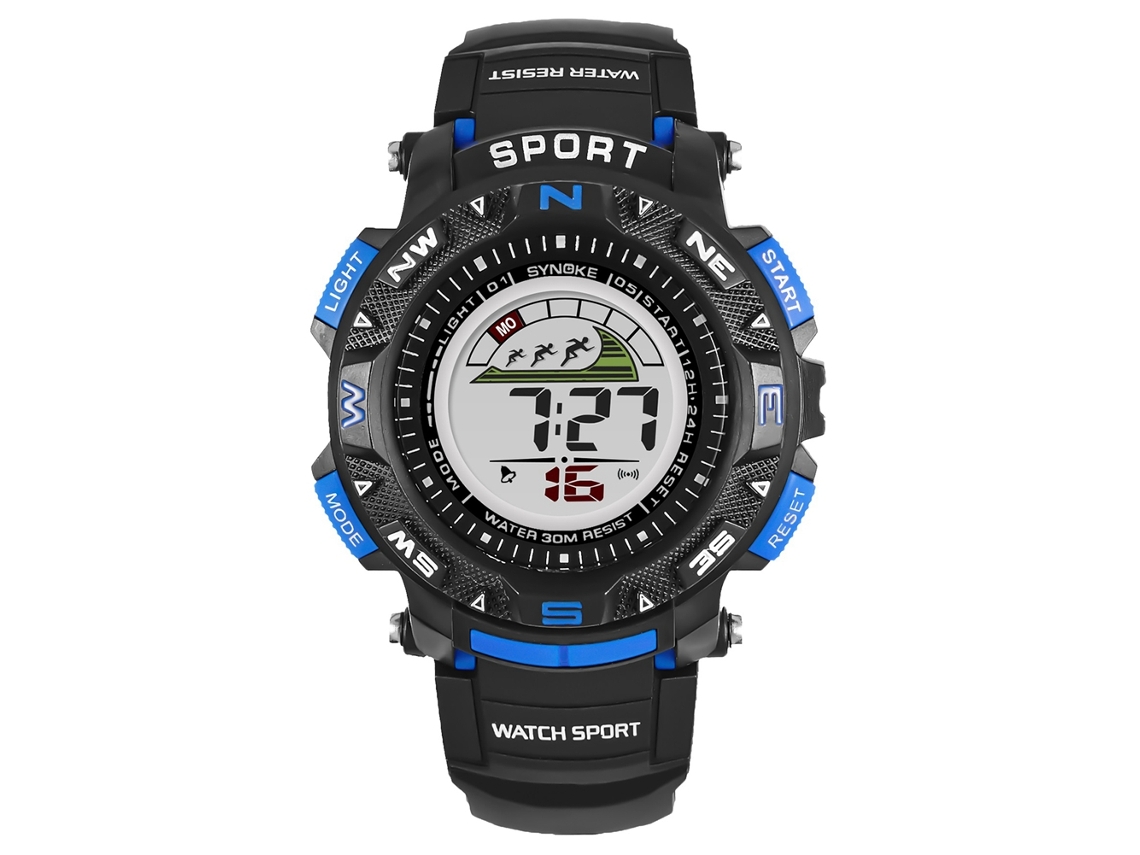 Relógio Eletrônico Sport Masculino Impermeável 30m Luminoso Multifuncional Synoke Azul