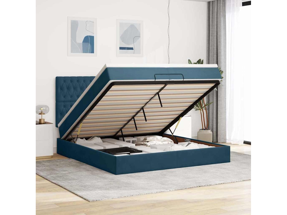 Vidaxl Cama Otomana Com Colchões/leds 200x200 Cm Veludo Azul-escuro