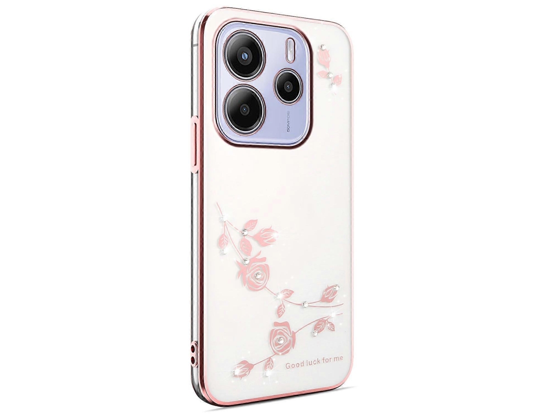Capa Kadem Para Xiaomi Redmi Note 14 4g (164,84 Mm) Com Decoração De Flores E Strass, Galvanoplastia, Capa De Tpu Em Ouro Rosa