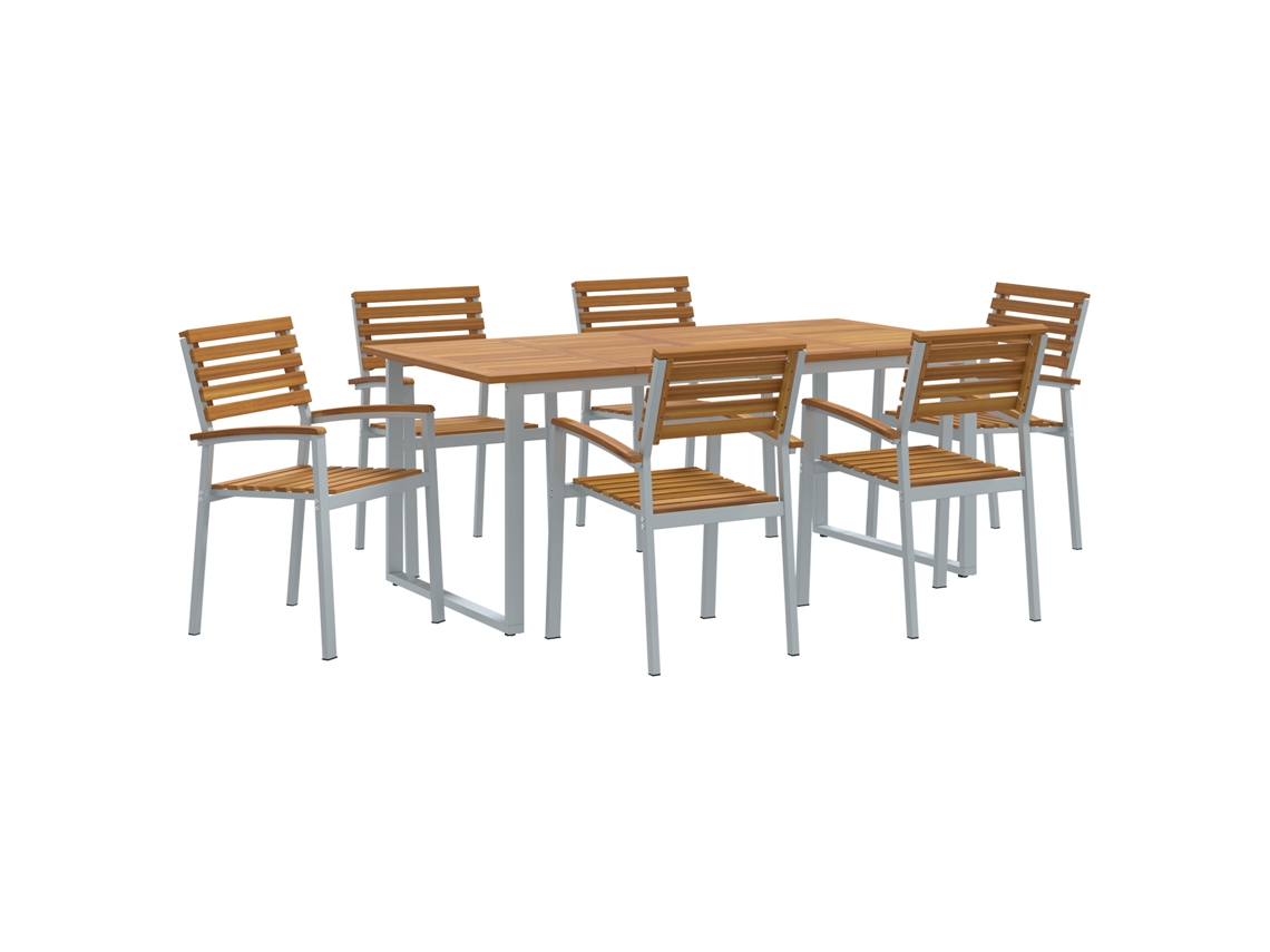 Conjunto 7 Conjunto De Jantar Para Jardim Vidaxl Cinzento Madeira De Acácia Maciça (180 X 90 X 75 Cm)
