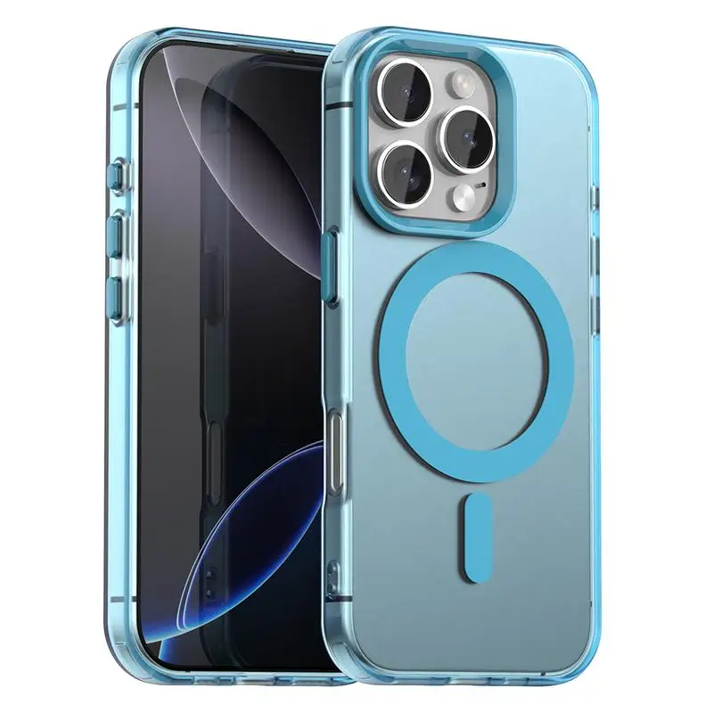 Capa Protetora Magnética Fosca (para Iphone 13 Azul) Com Moldura Magsafe Para A Câmera, Capa Rígida.