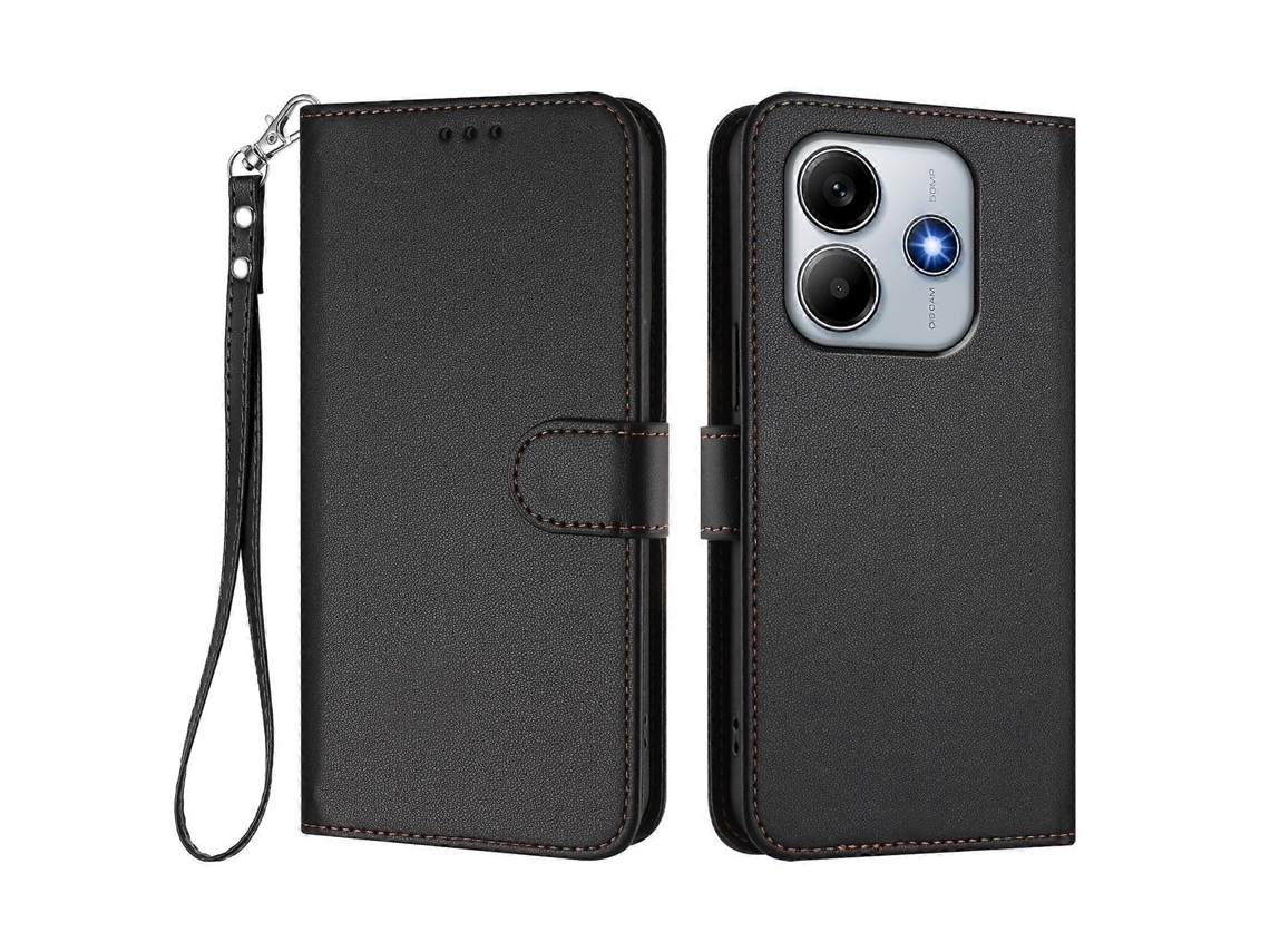 Capa De Couro Com Suporte Tipo Carteira E Alça De Pulso Para Xiaomi Redmi Note 14 4g (163,25 X 76,55 X 8,16 Mm) Preta