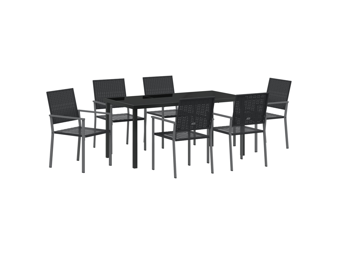 Conjunto 7 De Jantar De Jardim Em Vidaxl Preto Em Polyrattan