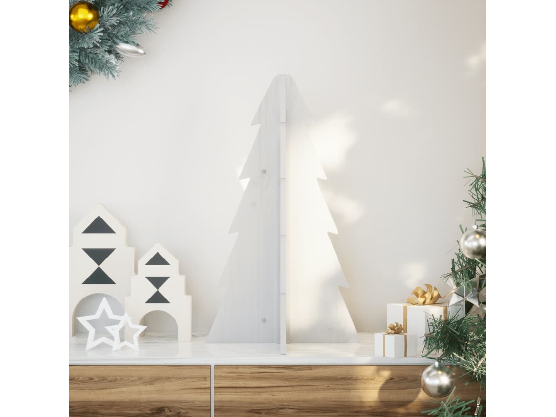 Vidaxl Árvore Natal Decorativa 69,5 Cm Madeira De Pinho Maciça Branco