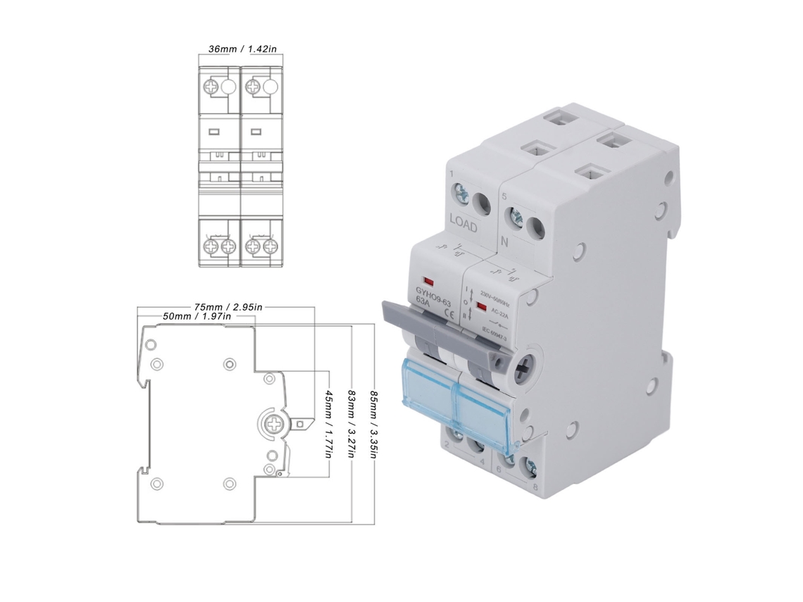 Interruptor De Transferência Manual Laxiscreed 2p 63a Para Dualidade De Energia, Montagem Em Carril Din
