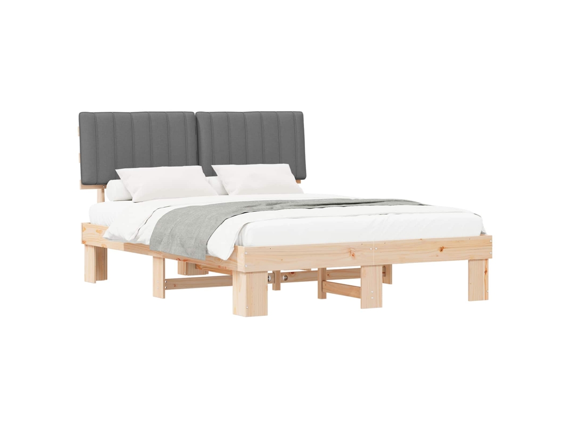Estrutura de Cama com Cabeceira Estofada em Cinzento Claro MAISON EXCLUSIVE