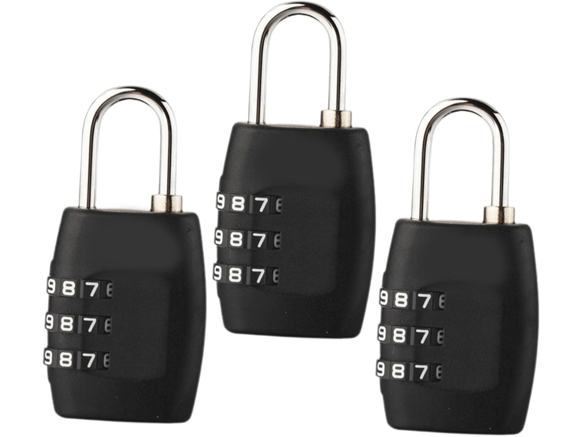 Conjunto De 3 Cadeados Combinação Em Aço Para Malas, Mochilas E