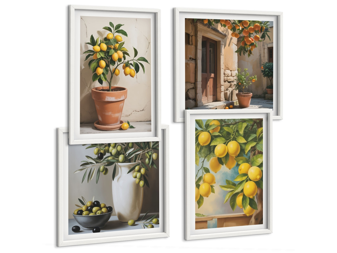 Composição De Quadros Cítrico Retro Na Cozinha Espelharte (4 Peças)