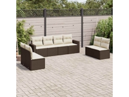 Pcs Conjunto Sofás De Jardim C/ Almofadões Vime Pe Castanho Dkd Home Decor