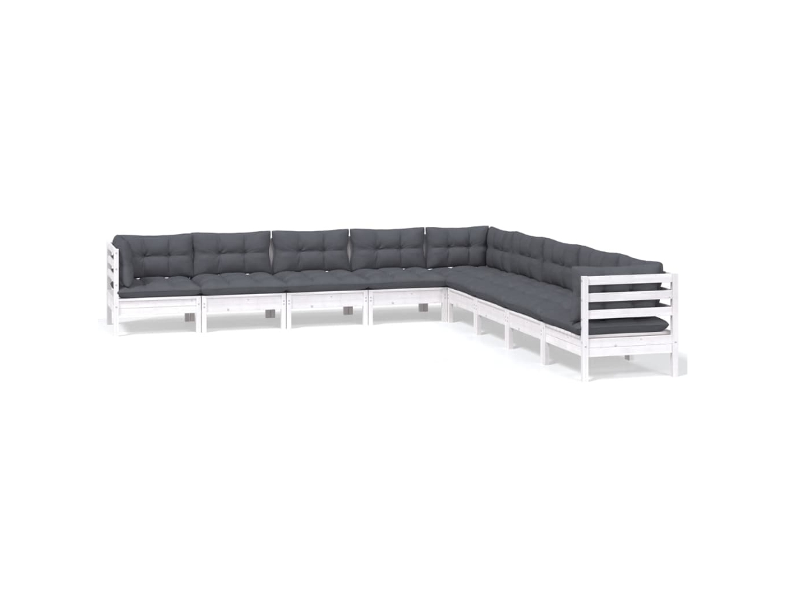 Conjunto de 9 Lounge de Jardim com Almofadões Pinho Maciço Branco MAISON EXCLUSIVE