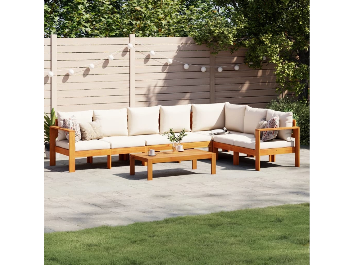 Conjunto De 5 Peças De Sofás De Jardim Com Almofadões Acácia Maciça Dkd Home Decor