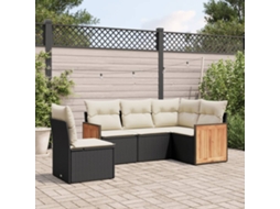 Vidaxl 5 Pcs Conjunto Sofás De Jardim Com Almofadões Vime Pe Preto