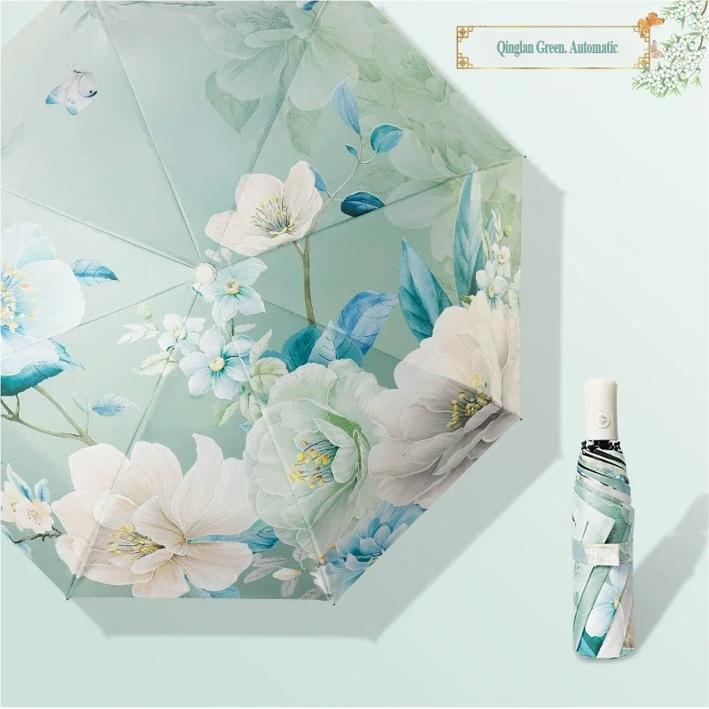 (estilo 4 8k) Guarda-chuva De Sol Com Estampa De Flores Chinesas, Guarda-chuva Dobrável De Dupla Função Com Proteção Uv