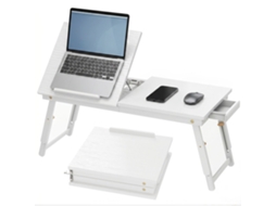Mesa De Cama Dobrável E Ajustável, Bandeja De Bambu Para Laptop Com Inclinação, 83,5 X 33 X 34 Cm, Branca