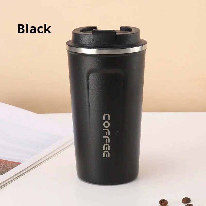(preta 510ml) Garrafa térmica para carro, dupla função para água quente e fria, em aço inoxidável.