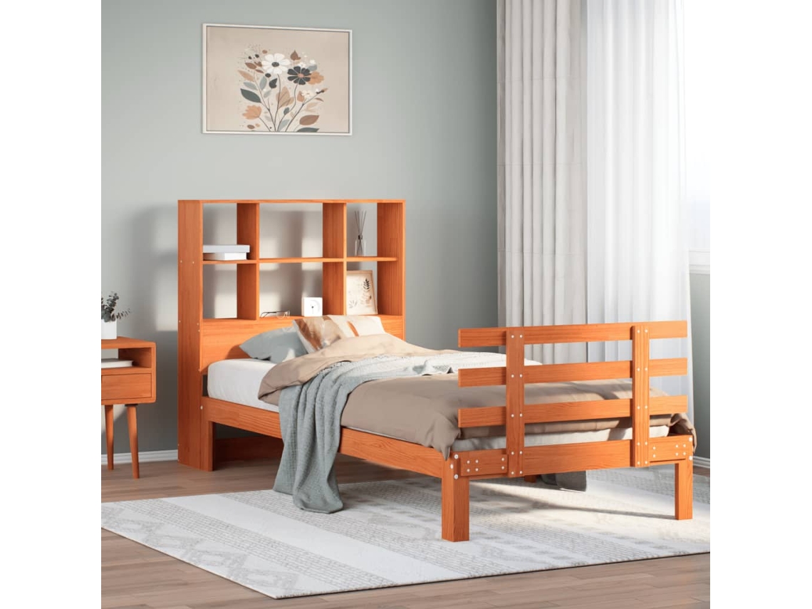 Vidaxl Cama C/ Estante Sem Colchão 100x200cm Pinho Maciço Castanho mel