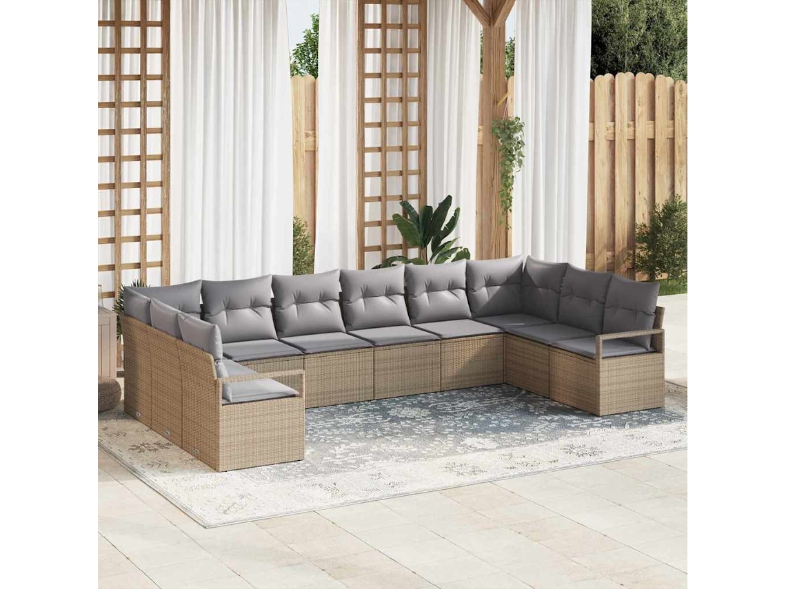 Vidaxl Conjunto De Sofás 10 Unid. Bege Vime Pe
