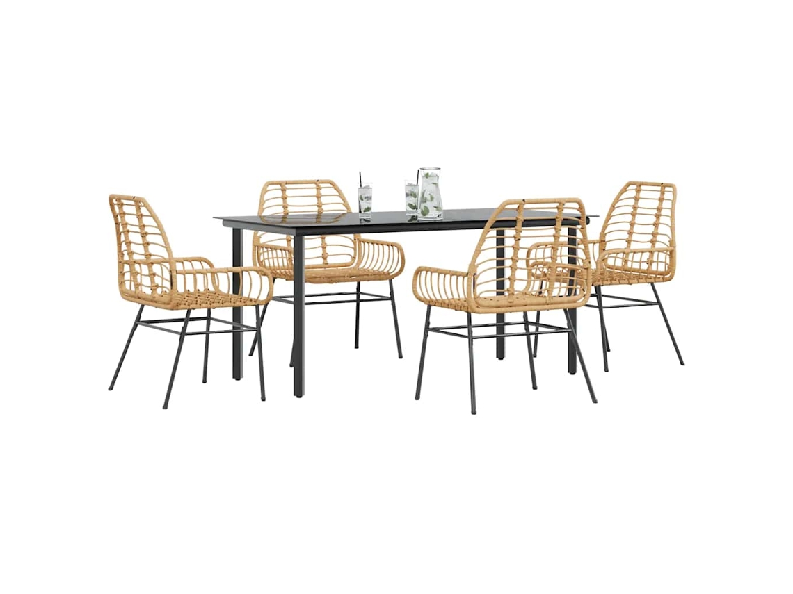 Vidaxl Conjunto Jantar Jardim 5 Peças Vidro Vime Pe Castanho