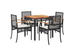5 Pcs Conjunto de Jantar P/ Jardim C/ Almofadões Vime Pe Preto MAISON EXCLUSIVE