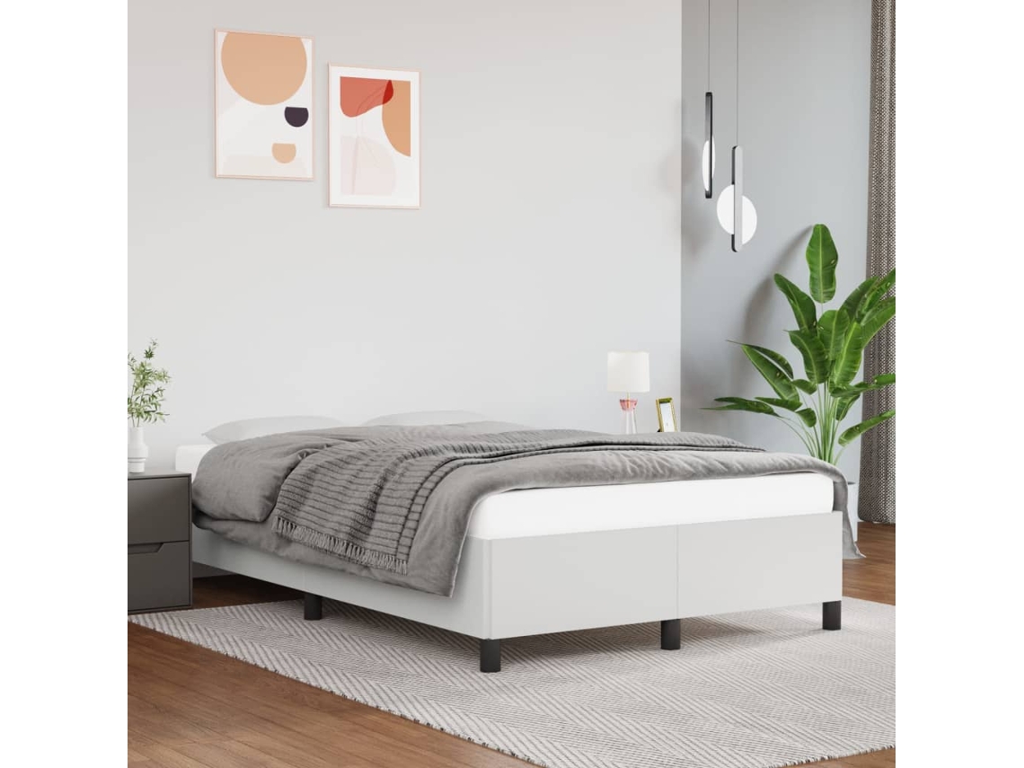 Vidaxl Estrutura De Cama 120x200 Cm Couro Artificial Branco
