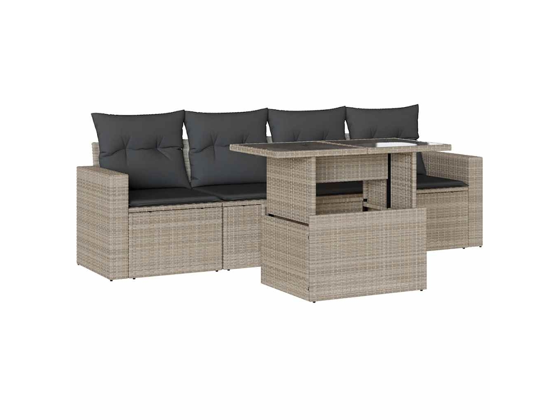 Conjunto de 5 Sofás Jardim com Almofadões Vime Pe Cinzento Claro MAISON EXCLUSIVE (5 pcs)