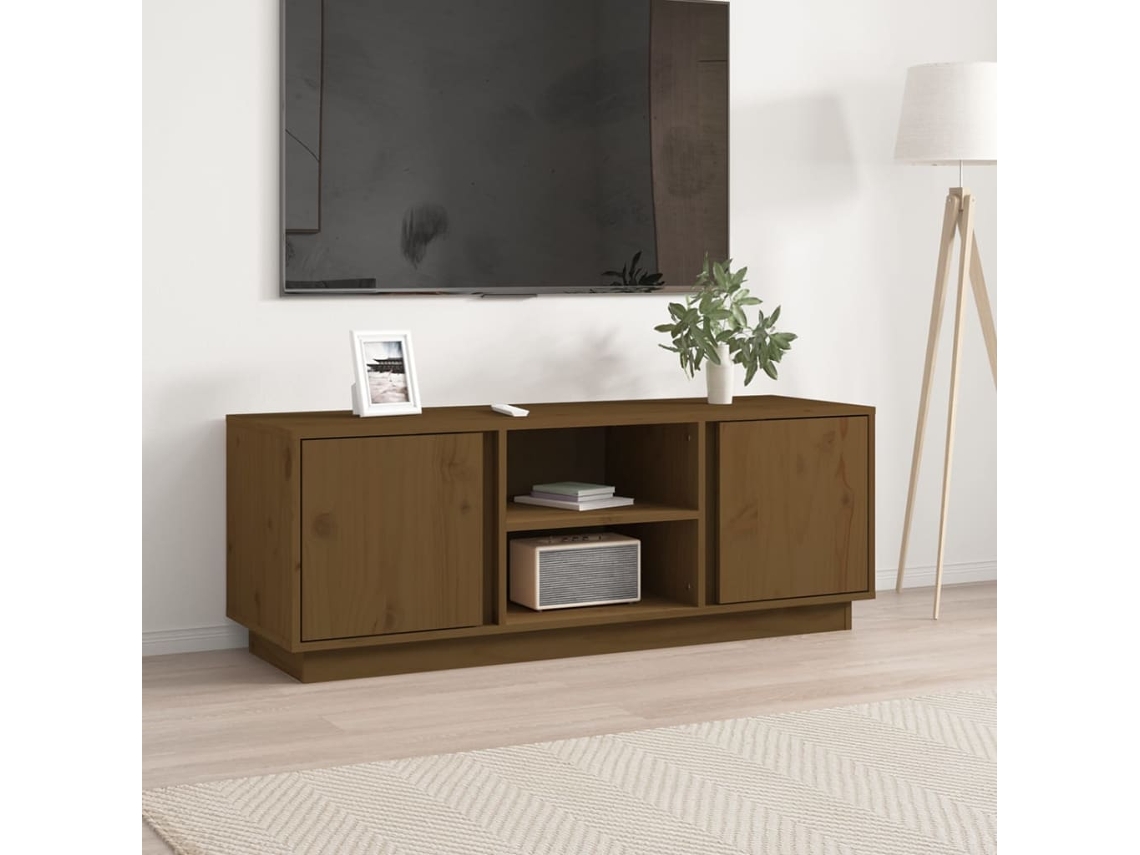 Vidaxl Móvel De Tv 110x35x40,5 Cm Madeira De Pinho Maciça Castanho Mel