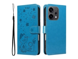 Capa De Couro Tipo Carteira Com Estampa De Gato E Abelha, Azul, Para Oppo Reno14 5g (china)