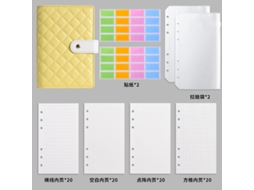 Grid Soft Cover A6 Ring Binder Journal With Zipper Pouch, Cash Budget Planner, Yellow Luxury Gift Set 2-stickers