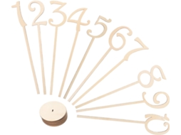 Conjunto de 10 Suportes para Números Mesa em Madeira Natural, 35x8 Cm, com Base Redonda, Decoração Casamentos