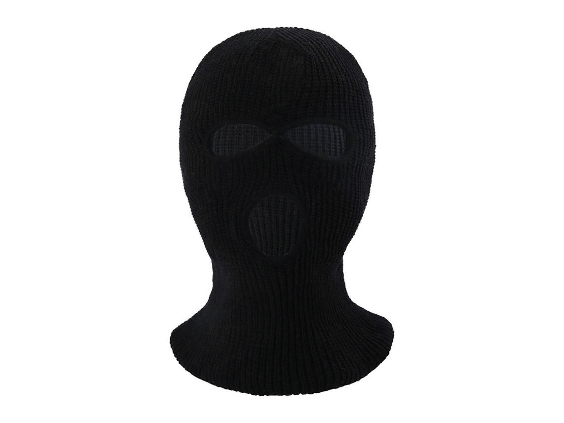(preto) Chapéu De Malha Unissex De Inverno Com Três Furos, Cor Sólida, Máscara Facial Completa, Balaclava, Cúpula, Chapéu De Malha, Proteção Facial Pa
