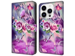 Capa Em Couro Pu Com Suporte Para Apple Iphone 16 Pro Max - Borboletas/flores