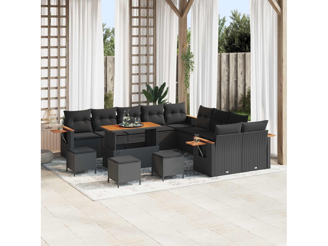 Vidaxl Conjunto De Sofá De Jardim 14 Unid. Preto Vime Pe