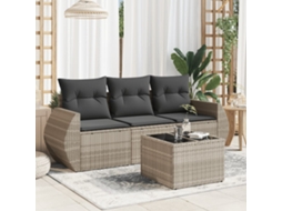 Vidaxl 4 Pcs Conj. Sofás Jardim C/ Almofadões Vime Pe Cinzento-claro
