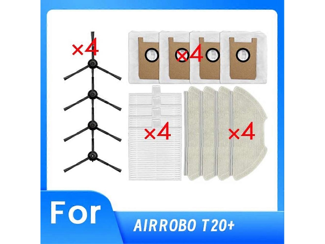 Escova Lateral, Filtro De Esfregão E Sacos De Pó Para Aspirador De Pó Airrobo T20+ - Acessórios Ultrarresistentes Para Peças De Limpeza.