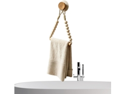 Porta Papel Higiênico de Madeira, com Contas Natural, Decoração Parede, Decorativo, para Casa, CHABERLU